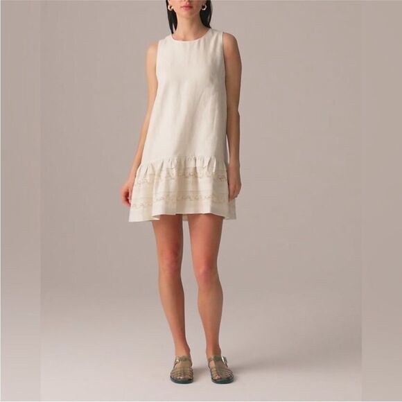 NWT J CREW PETITE Maxine Ruffle-Trim Linen Mini Dress in Navy - Picture 5 of 7